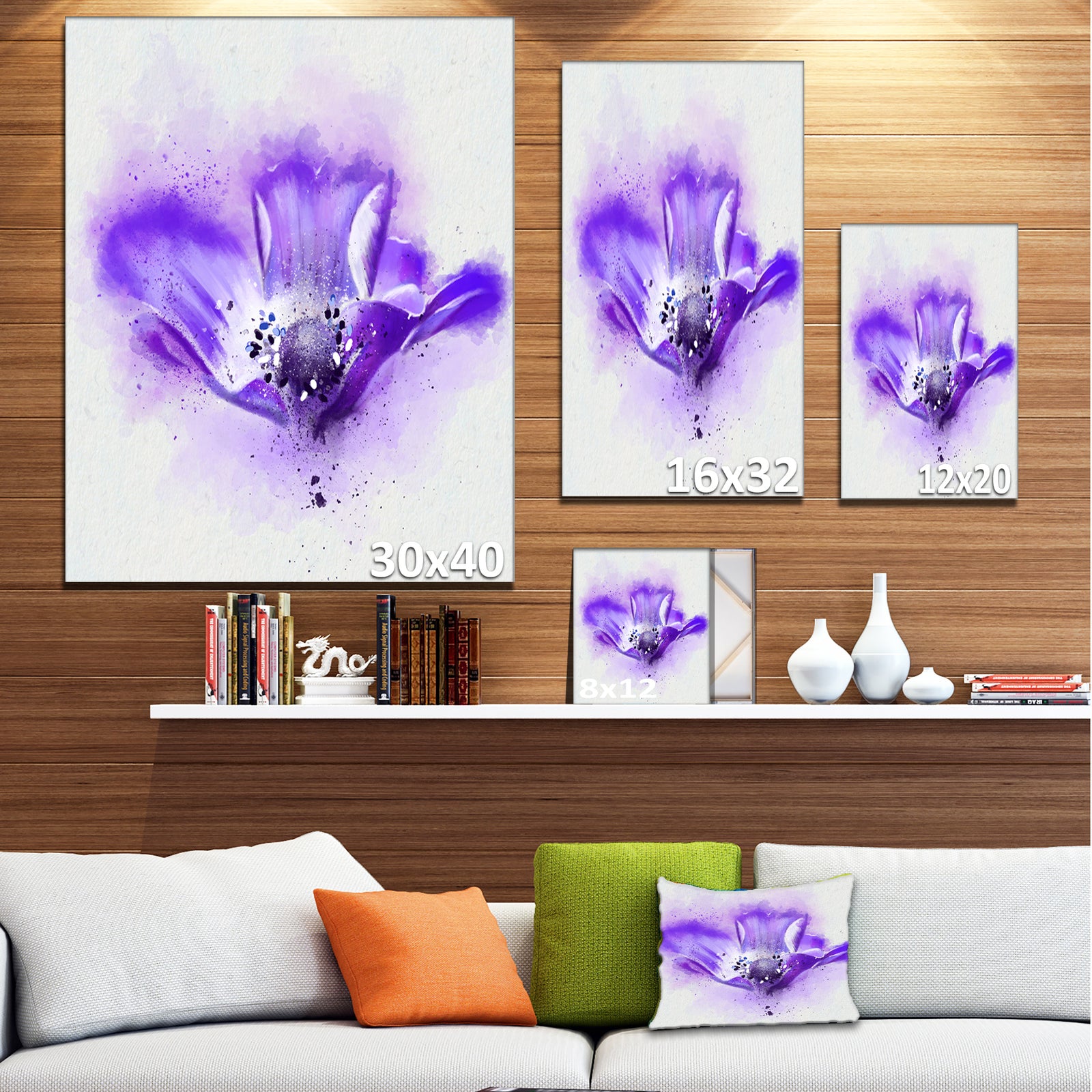 Stylized Watercolor Poppy Flower - Floral Canvas Artwork Print