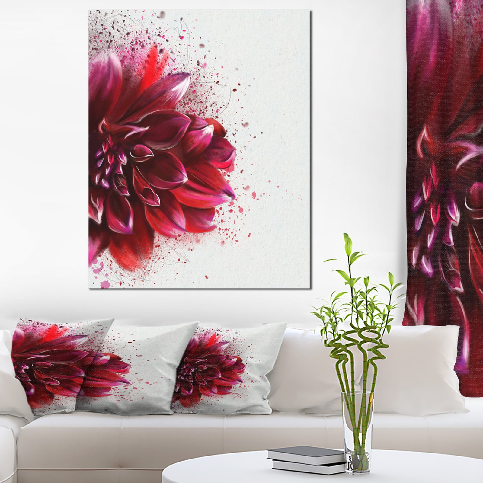 Dark Red Watercolor Rose Flower - Floral Canvas Artwork Print