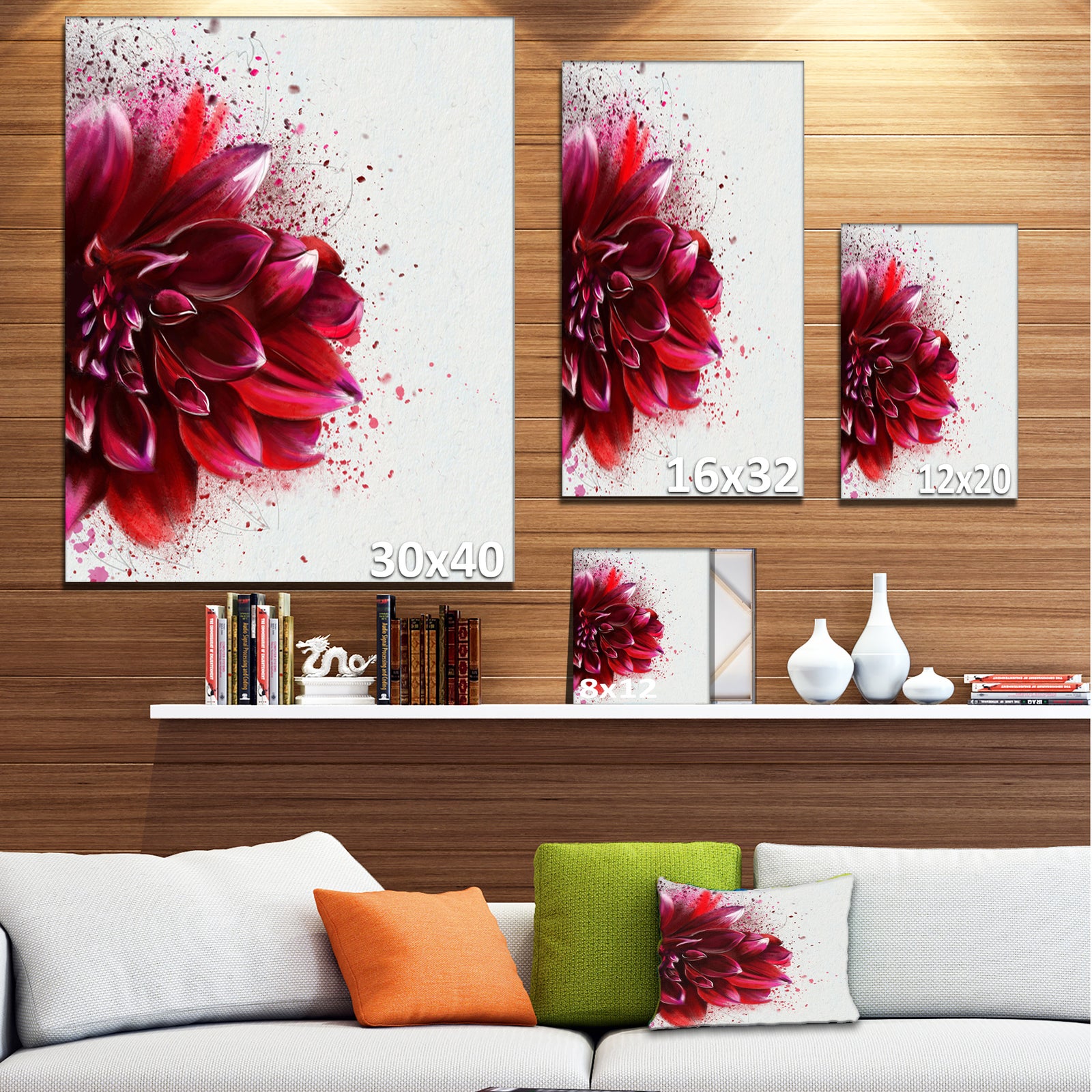 Dark Red Watercolor Rose Flower - Floral Canvas Artwork Print