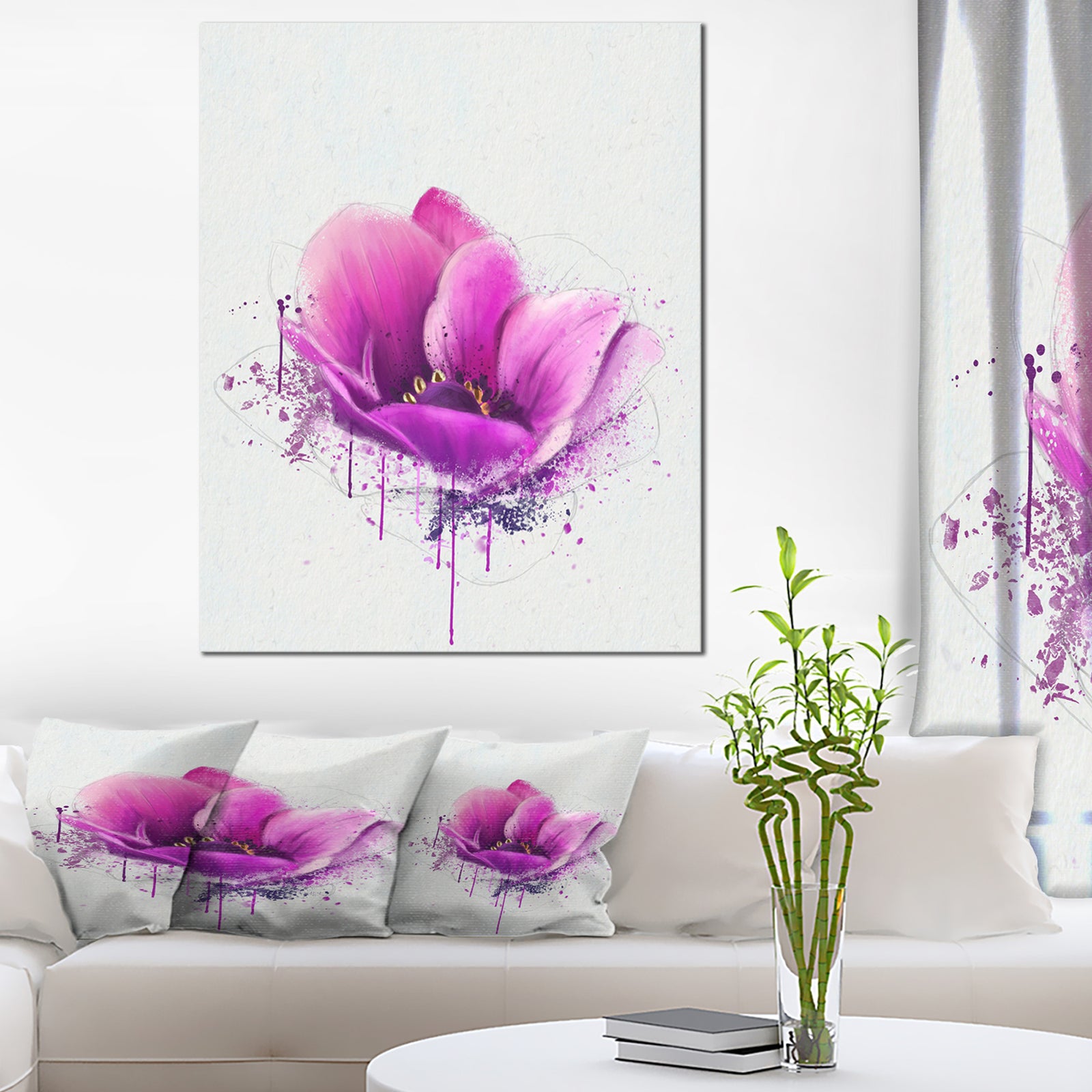 Purple Watercolor Poppy Flower - Floral Canvas Artwork Print