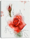 Red Watercolor Rose Sketch - Floral Canvas Artwork Print