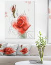 Red Watercolor Rose Sketch - Floral Canvas Artwork Print