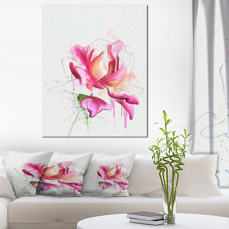 Violet Watercolor Rose Sketch - Floral Canvas Artwork Print