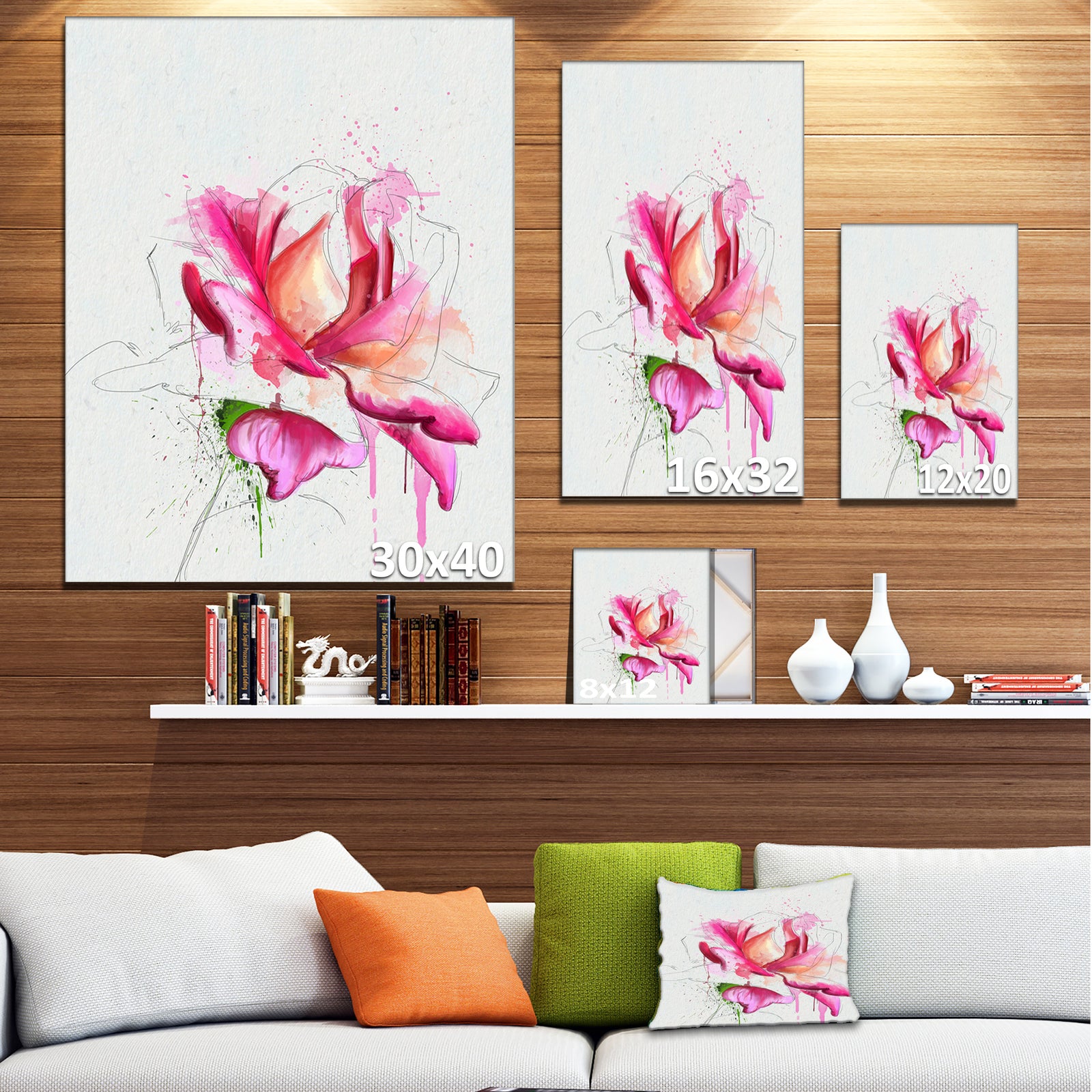 Violet Watercolor Rose Sketch - Floral Canvas Artwork Print