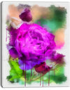 Purple Watercolor Rose Painting - Floral Canvas Artwork Print