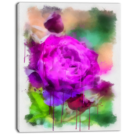 Purple Watercolor Rose Painting - Floral Canvas Artwork Print