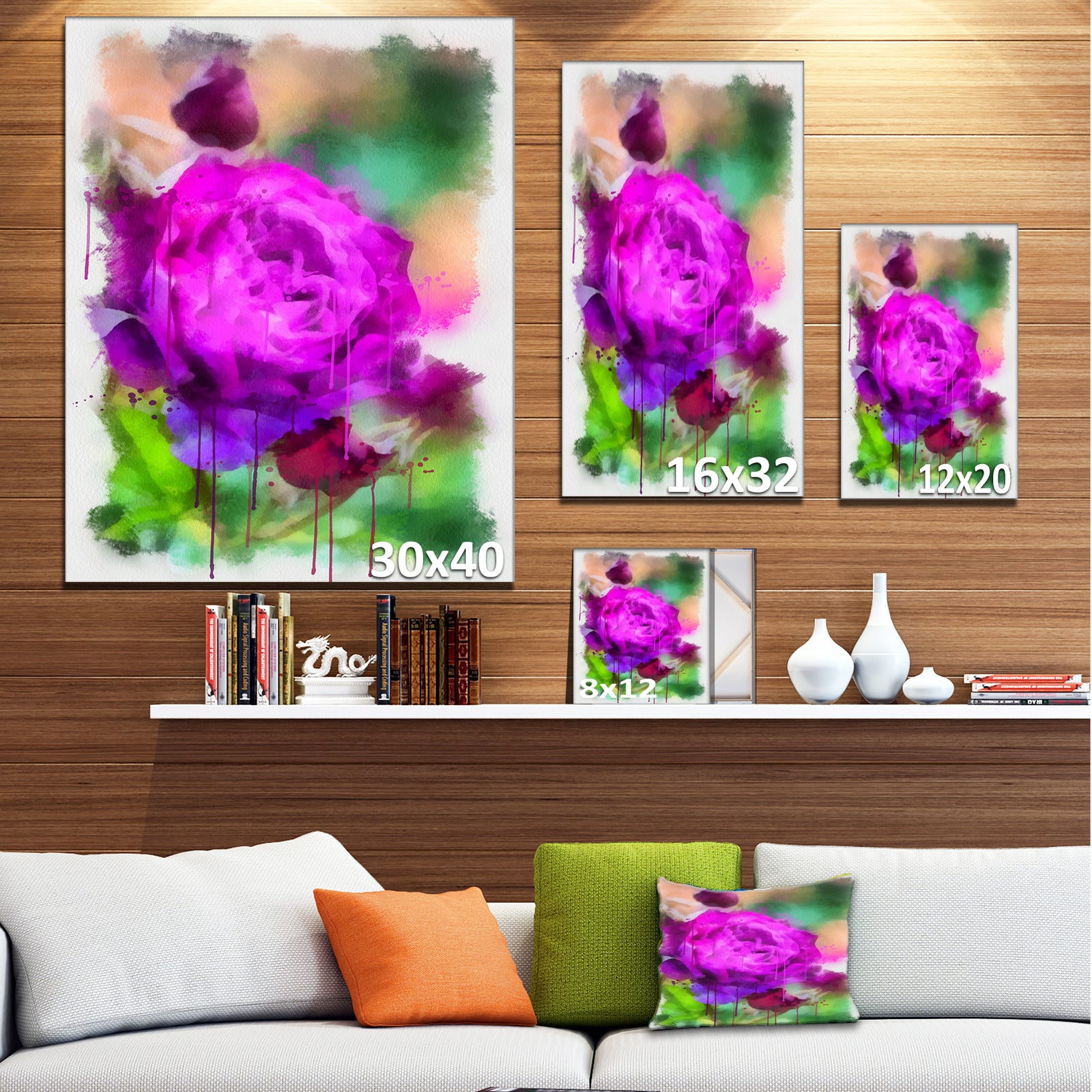 Purple Watercolor Rose Painting - Floral Canvas Artwork Print