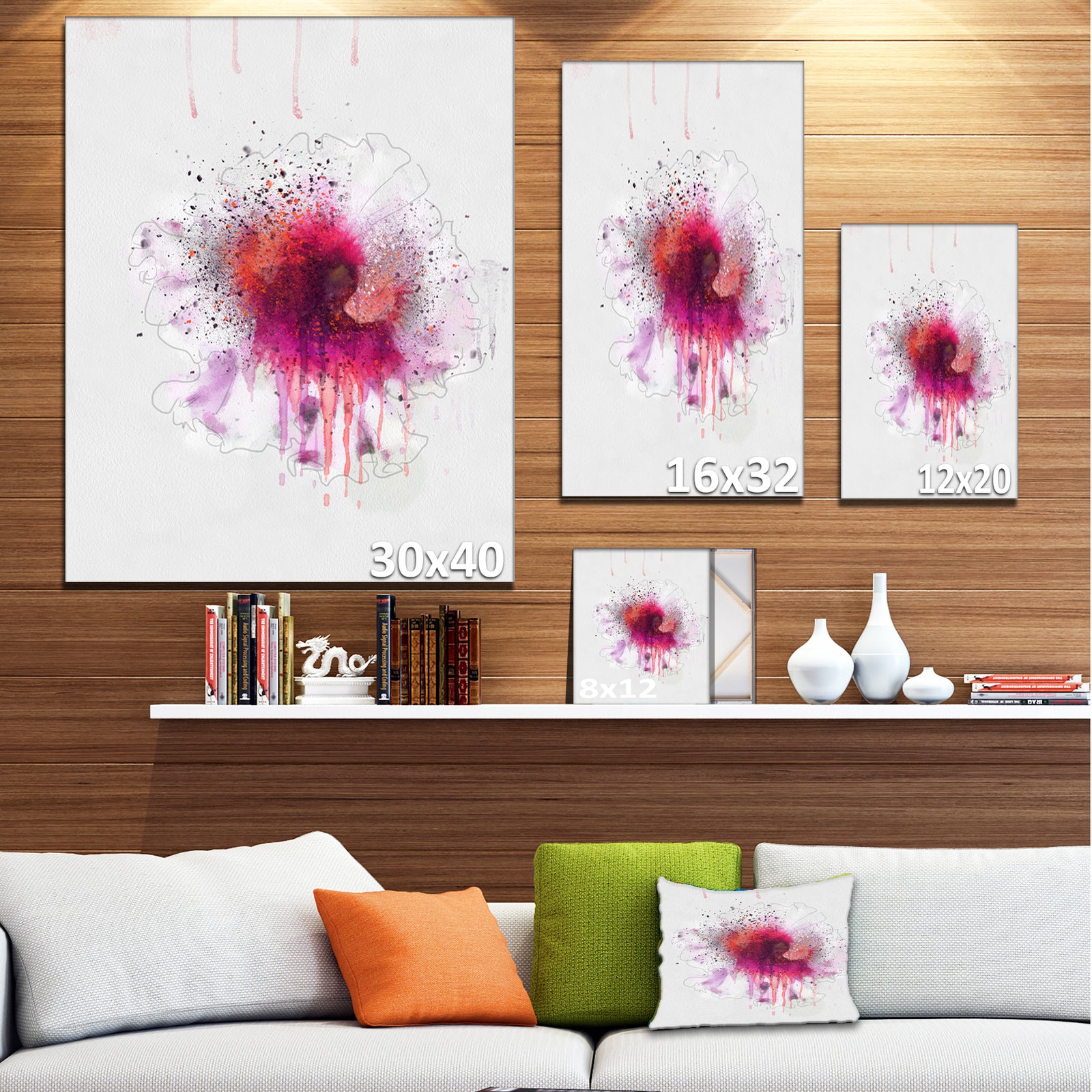 Stylish Pink Watercolor Flower - Floral Canvas Artwork Print