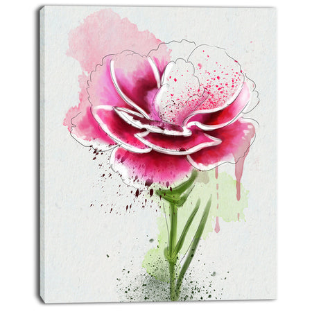 Pink Hand-drawn Watercolor Flower - Floral Canvas Artwork Print