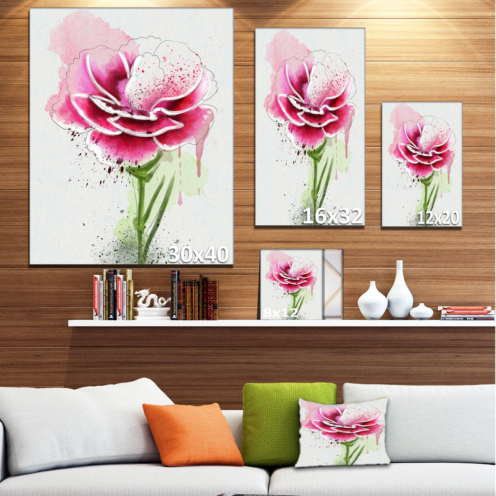 Pink Hand-drawn Watercolor Flower - Floral Canvas Artwork Print
