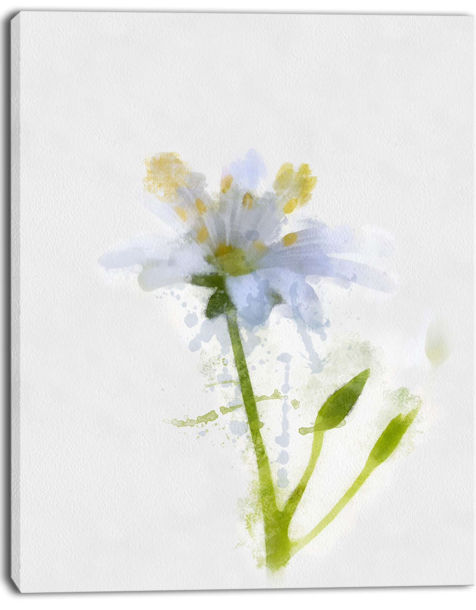 White Green Watercolor Flower Sketch - Floral Canvas Artwork Print