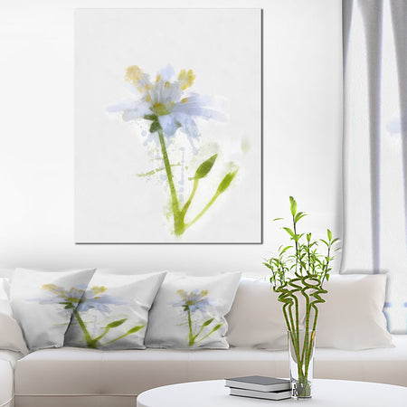White Green Watercolor Flower Sketch - Floral Canvas Artwork Print