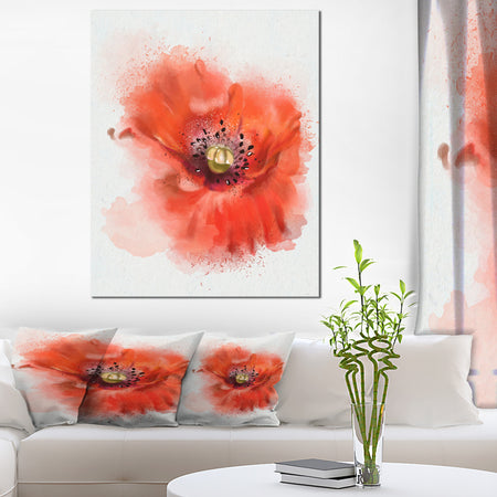 Stylish Red Watercolor Poppy Flower - Floral Canvas Artwork Print