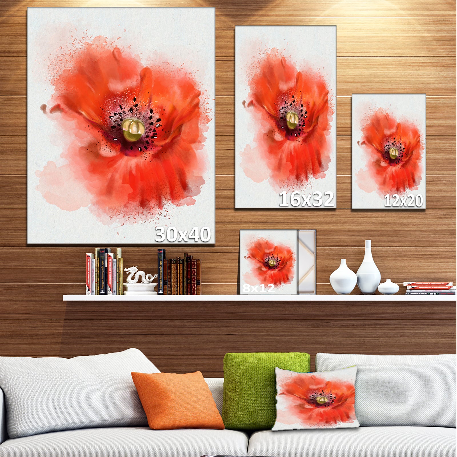 Stylish Red Watercolor Poppy Flower - Floral Canvas Artwork Print