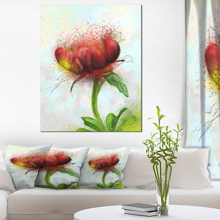Cute Red Green Watercolor Flower - Floral Canvas Artwork Print