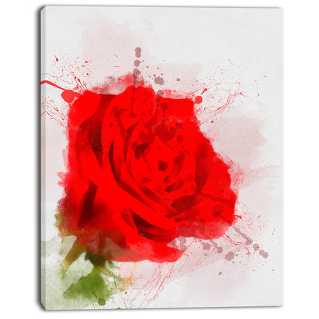 Bright Red Watercolor Rose Sketch - Floral Canvas Artwork Print