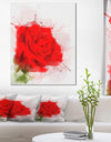 Bright Red Watercolor Rose Sketch - Floral Canvas Artwork Print