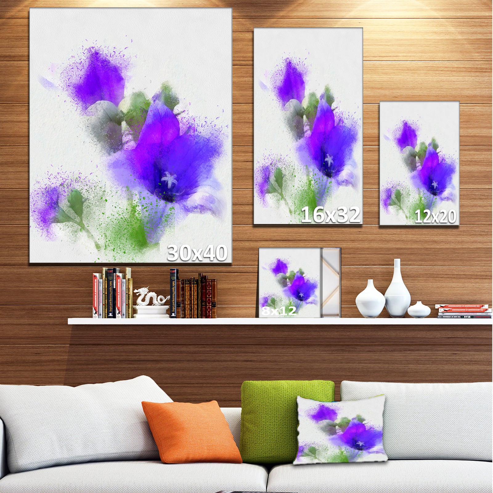 Bouquet of Blue Watercolor Flowers - Floral Canvas Artwork Print