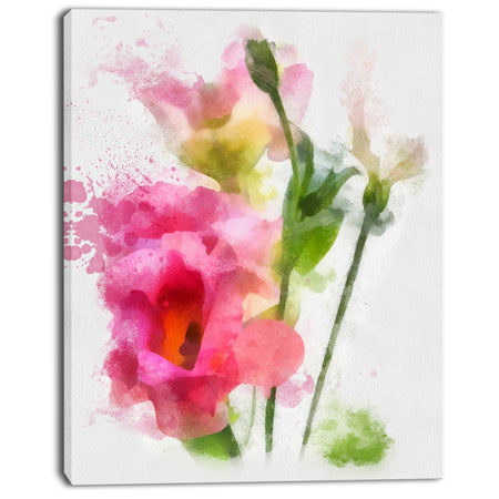 Hand-drawn Pink Watercolor Flower - Floral Canvas Artwork Print