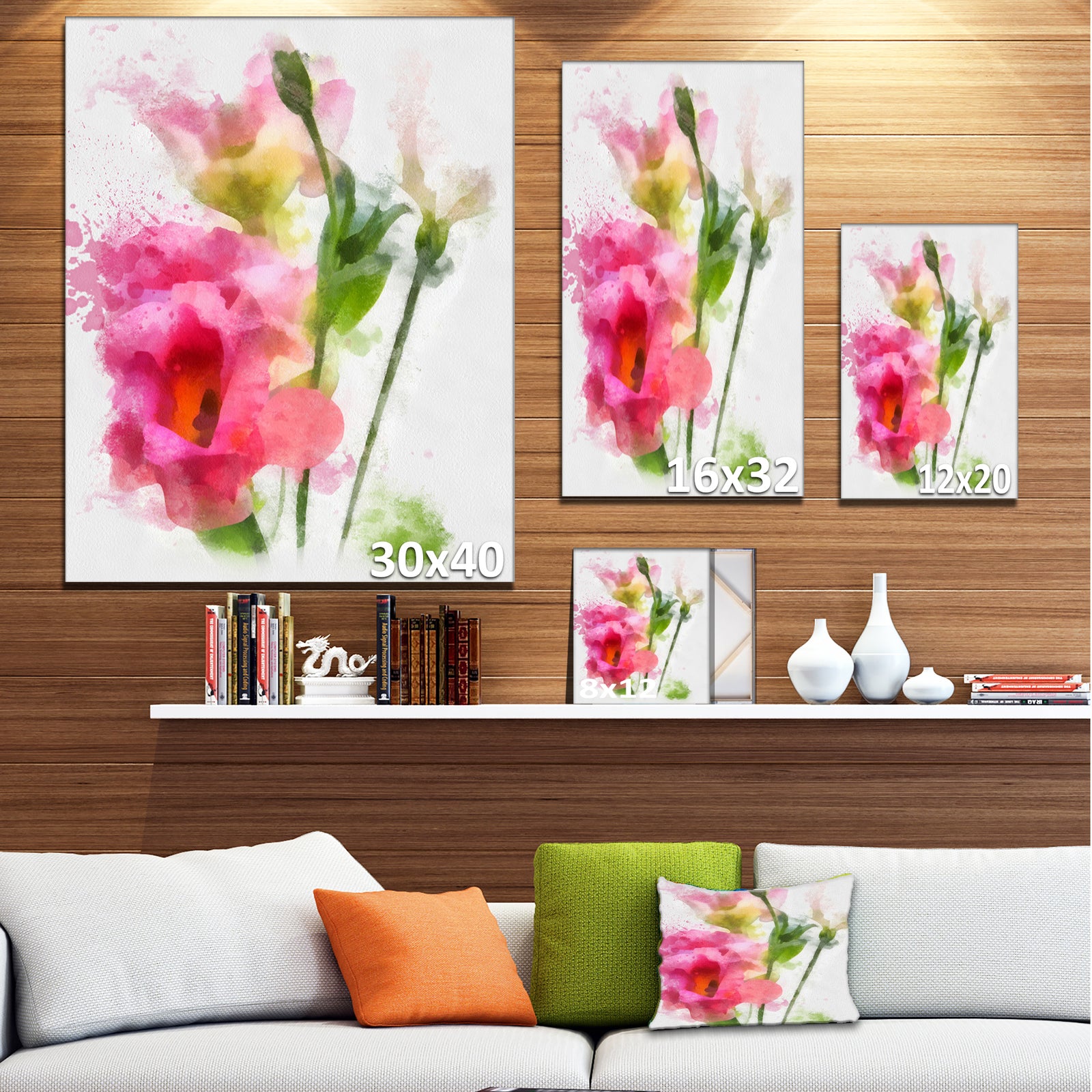 Hand-drawn Pink Watercolor Flower - Floral Canvas Artwork Print