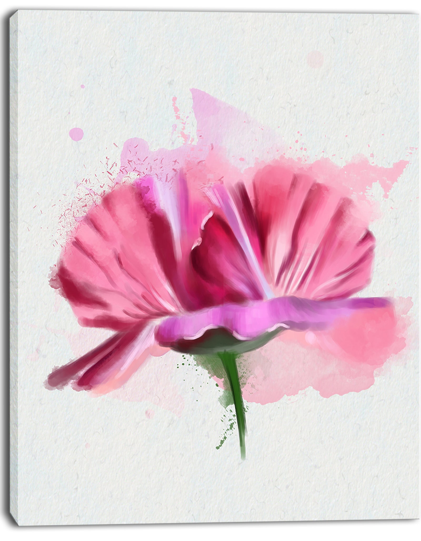 Hand-drawn Pink Rose Watercolor - Floral Canvas Artwork Print