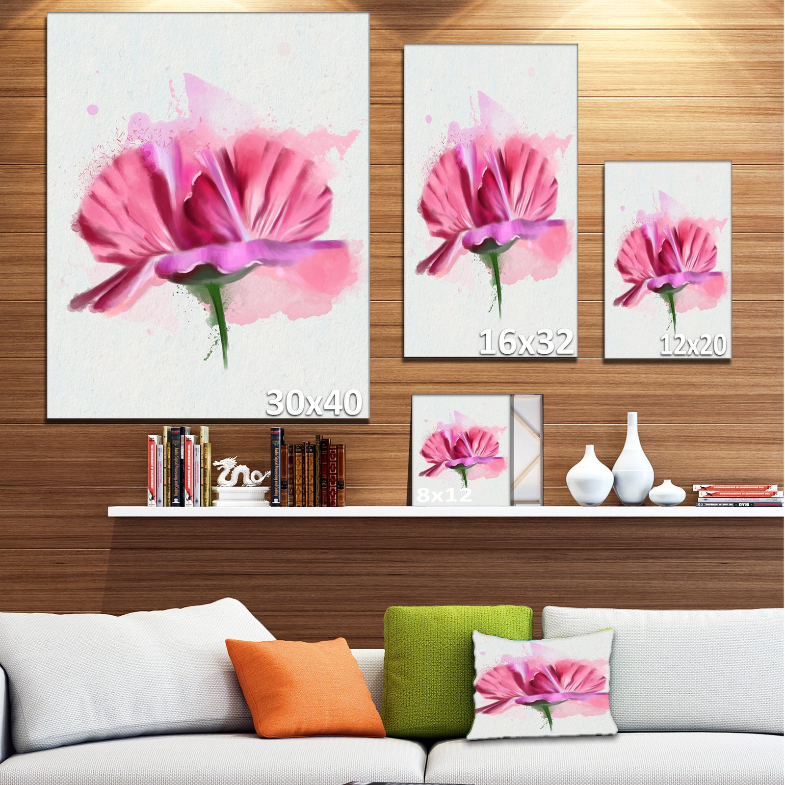 Hand-drawn Pink Rose Watercolor - Floral Canvas Artwork Print