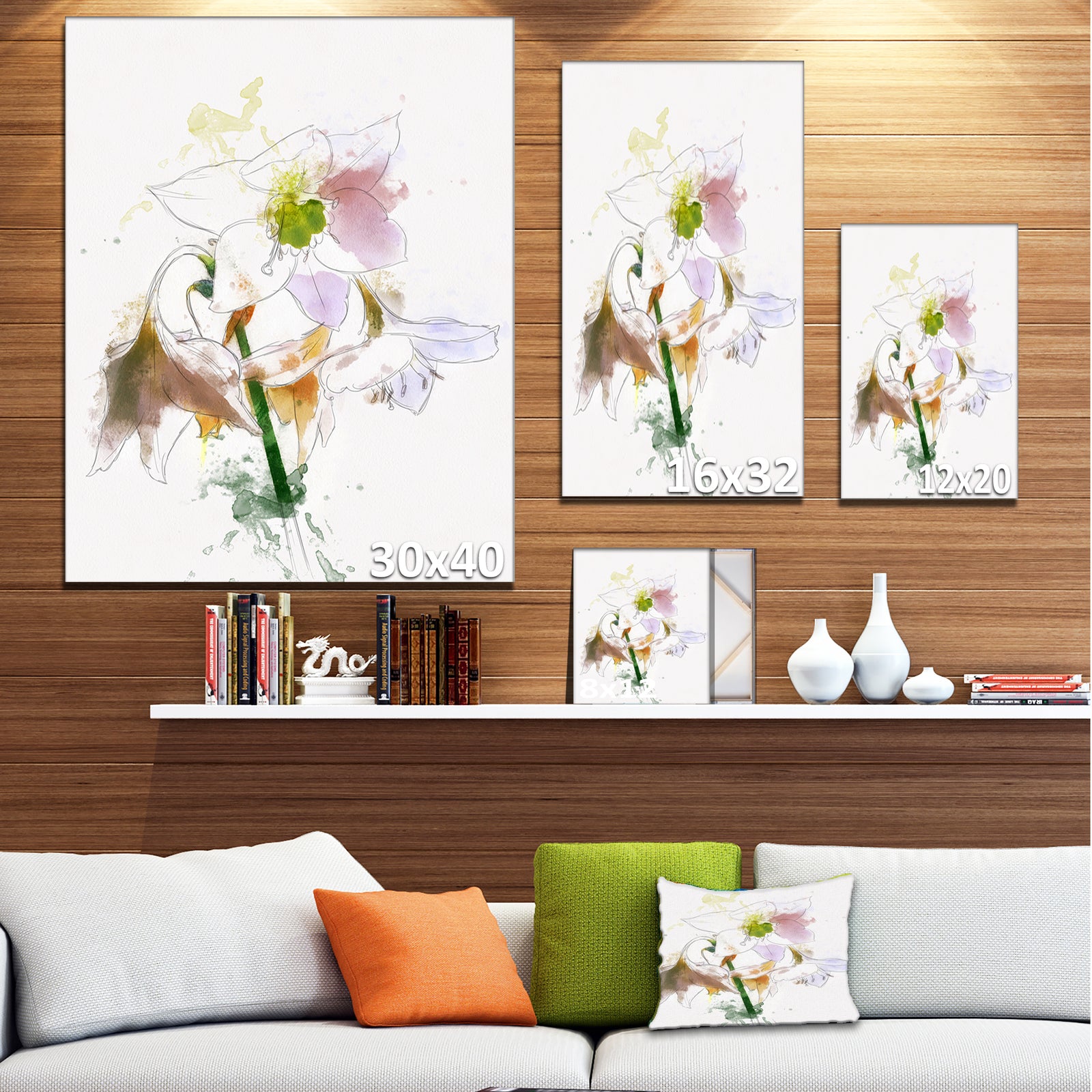 Large Petal Watercolor Flower Sketch - Floral Canvas Artwork Print