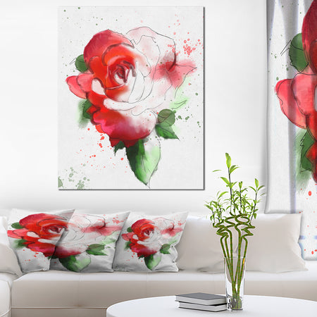 Red Hand-drawn Rose Illustration - Floral Canvas Artwork Print