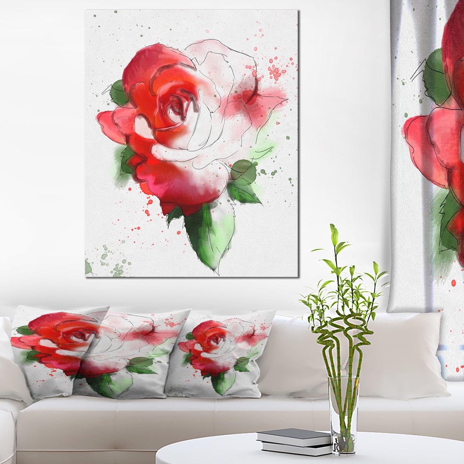 Red Hand-drawn Rose Illustration - Floral Canvas Artwork Print