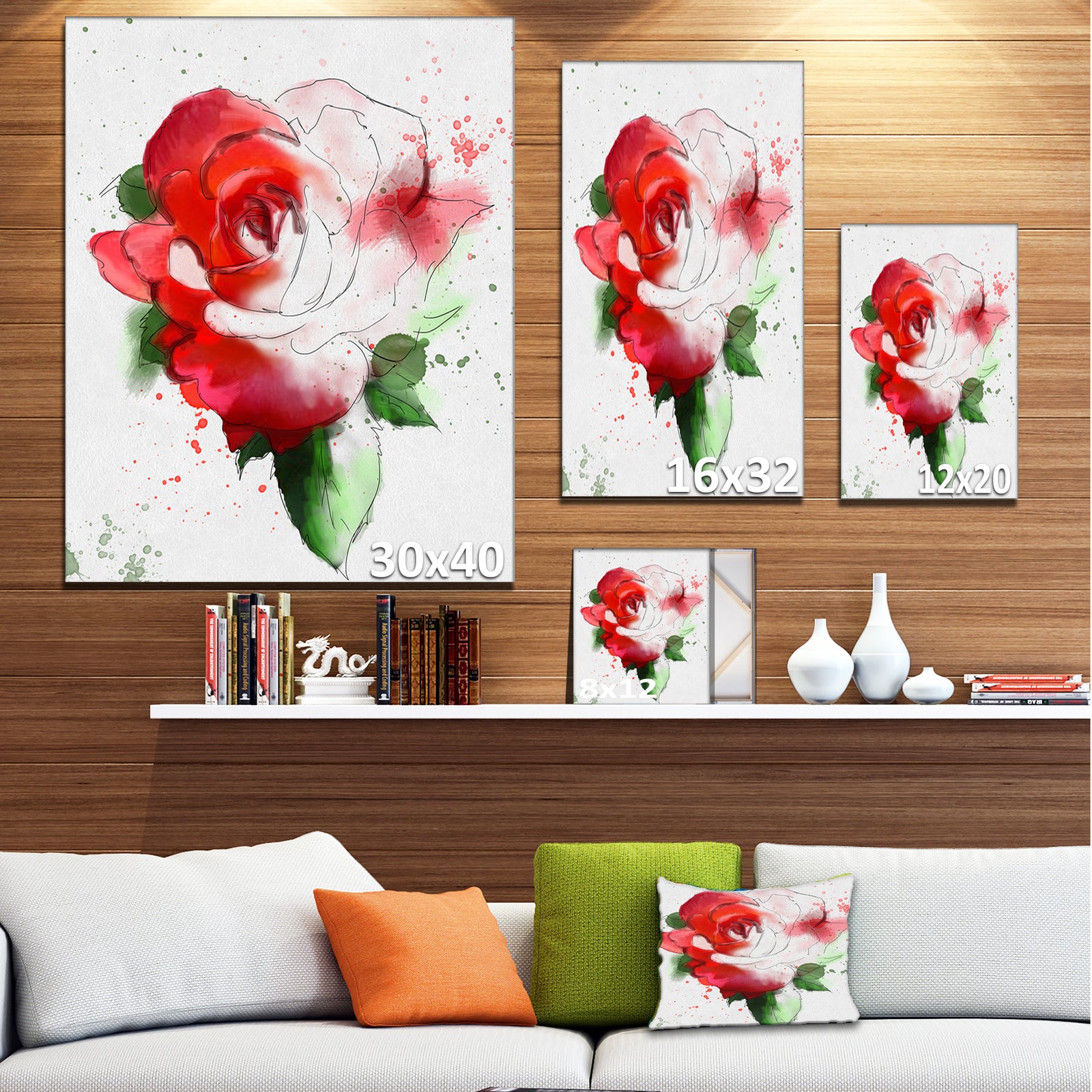 Red Hand-drawn Rose Illustration - Floral Canvas Artwork Print