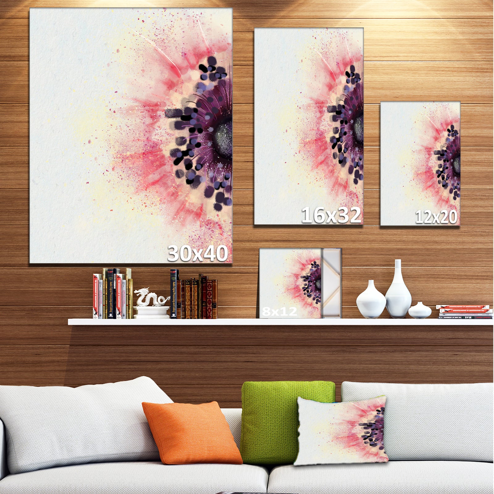 Pink Purple Abstract Flower Sketch - Floral Canvas Artwork Print