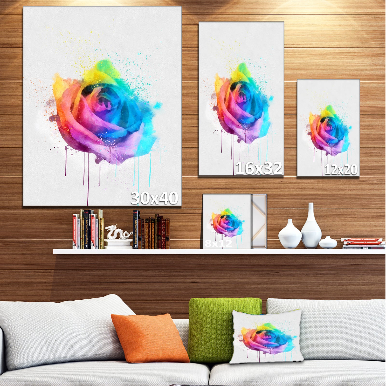 Multicolor Watercolor Rose Flower - Floral Canvas Artwork Print