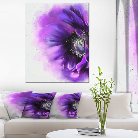 Purple Stylized Watercolor Poppy - Floral Canvas Artwork Print