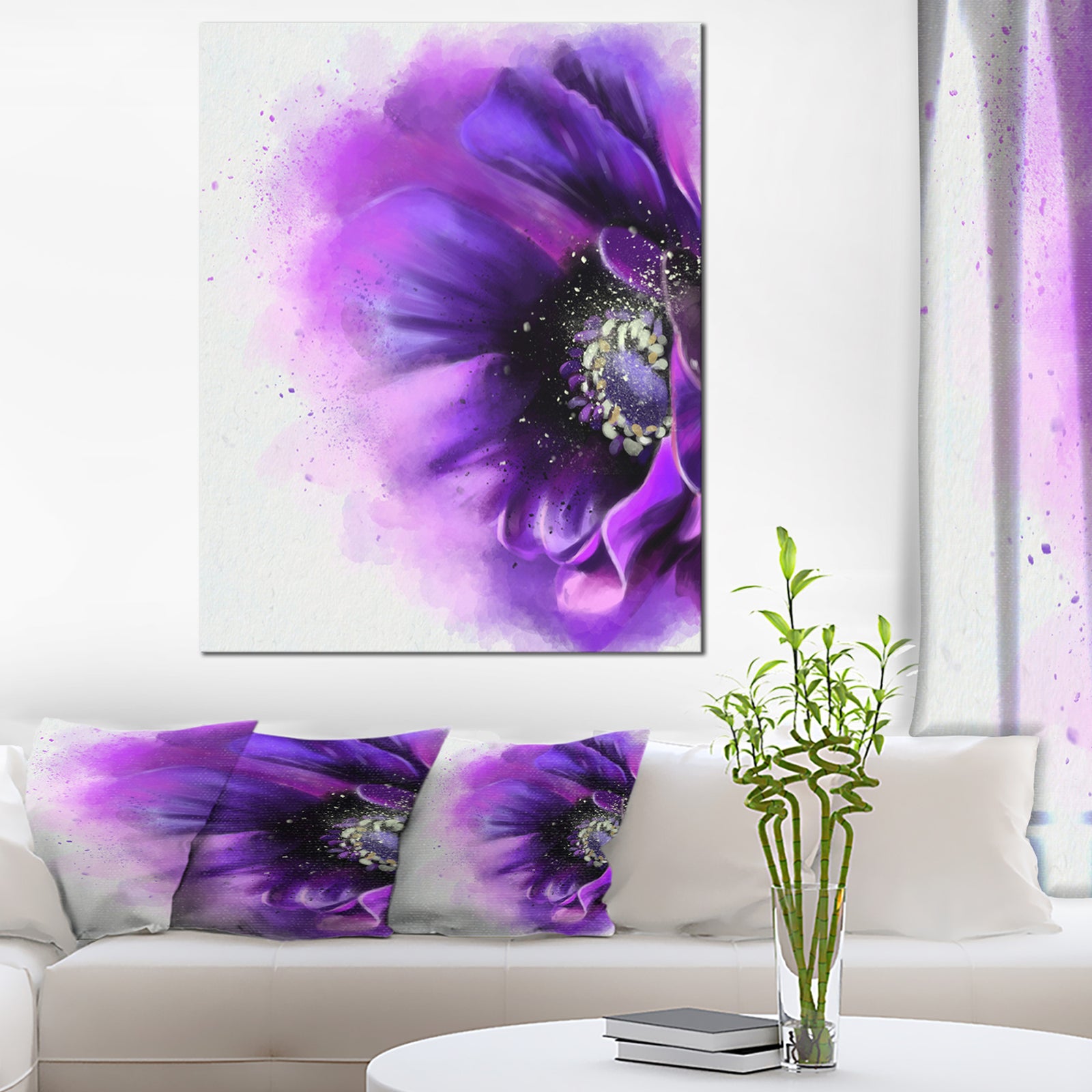 Purple Stylized Watercolor Poppy - Floral Canvas Artwork Print