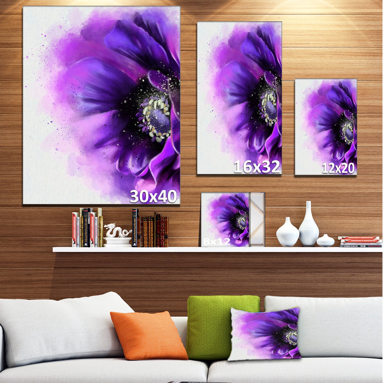 Purple Stylized Watercolor Poppy - Floral Canvas Artwork Print