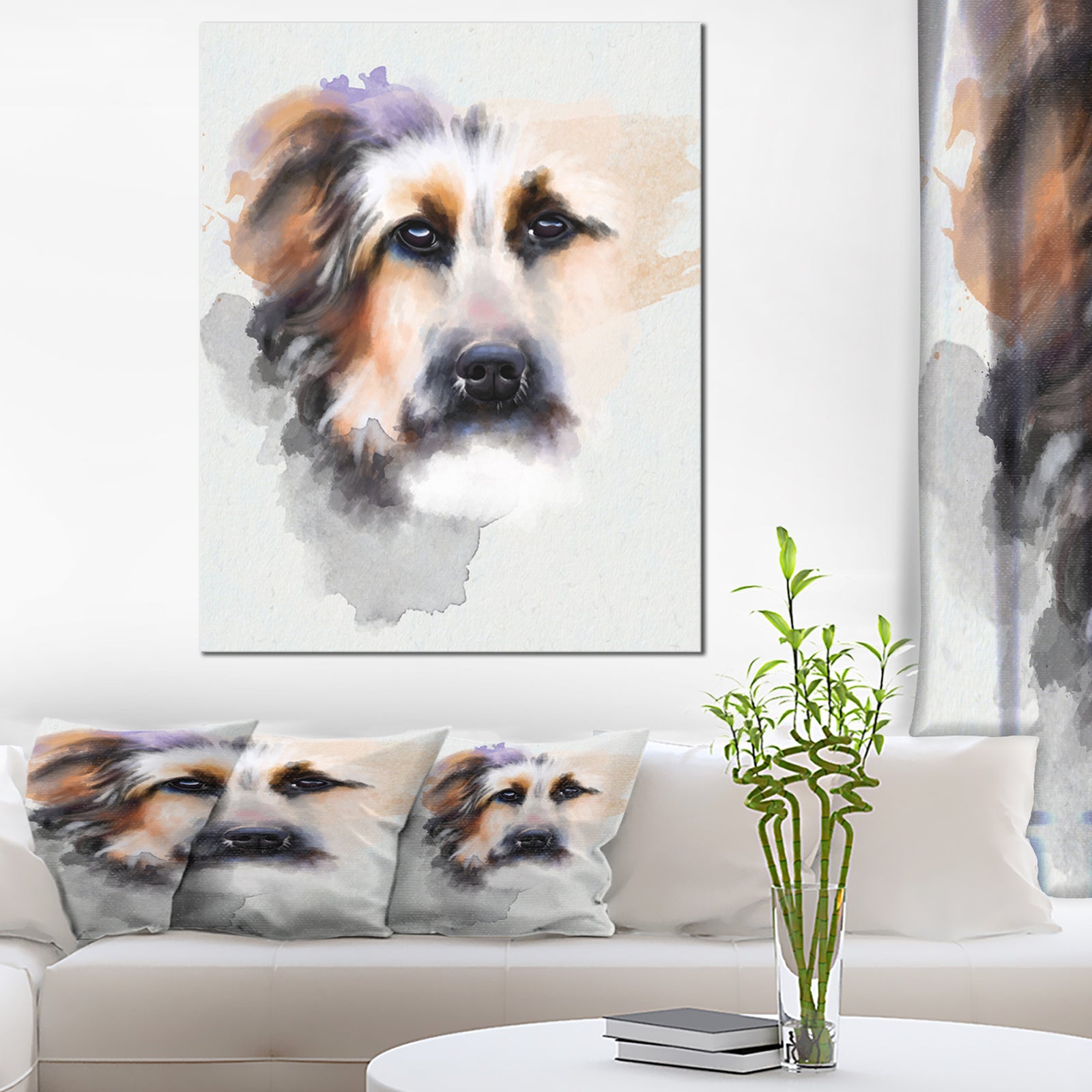 Sad Dog Watercolor Illustration - Modern Animal Canvas Wall Art
