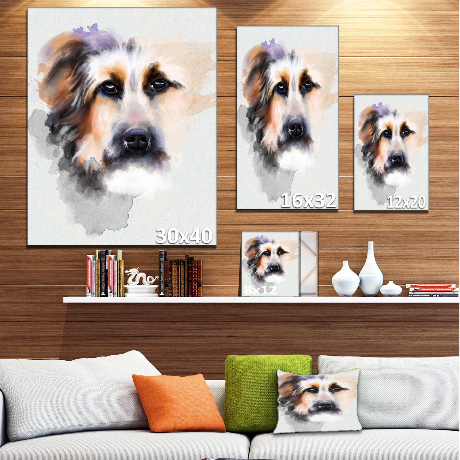 Sad Dog Watercolor Illustration - Modern Animal Canvas Wall Art