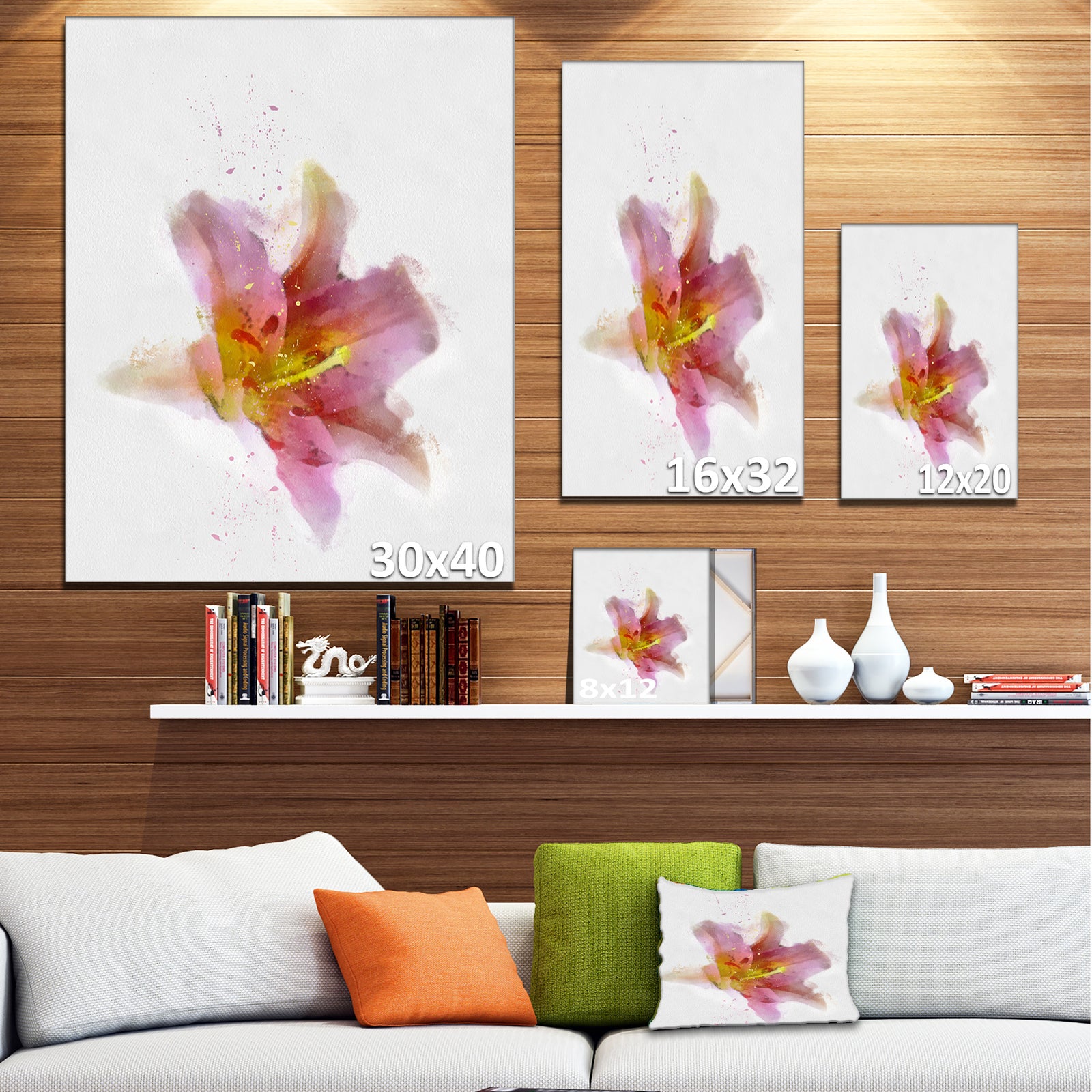 Watercolor Pink Lily Flower Sketch - Floral Canvas Artwork Print