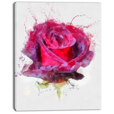 Watercolor Dark Red Rose Sketch - Floral Canvas Artwork Print
