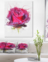 Watercolor Dark Red Rose Sketch - Floral Canvas Artwork Print