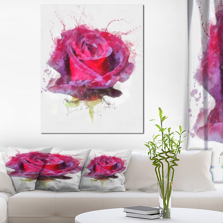 Watercolor Dark Red Rose Sketch - Floral Canvas Artwork Print