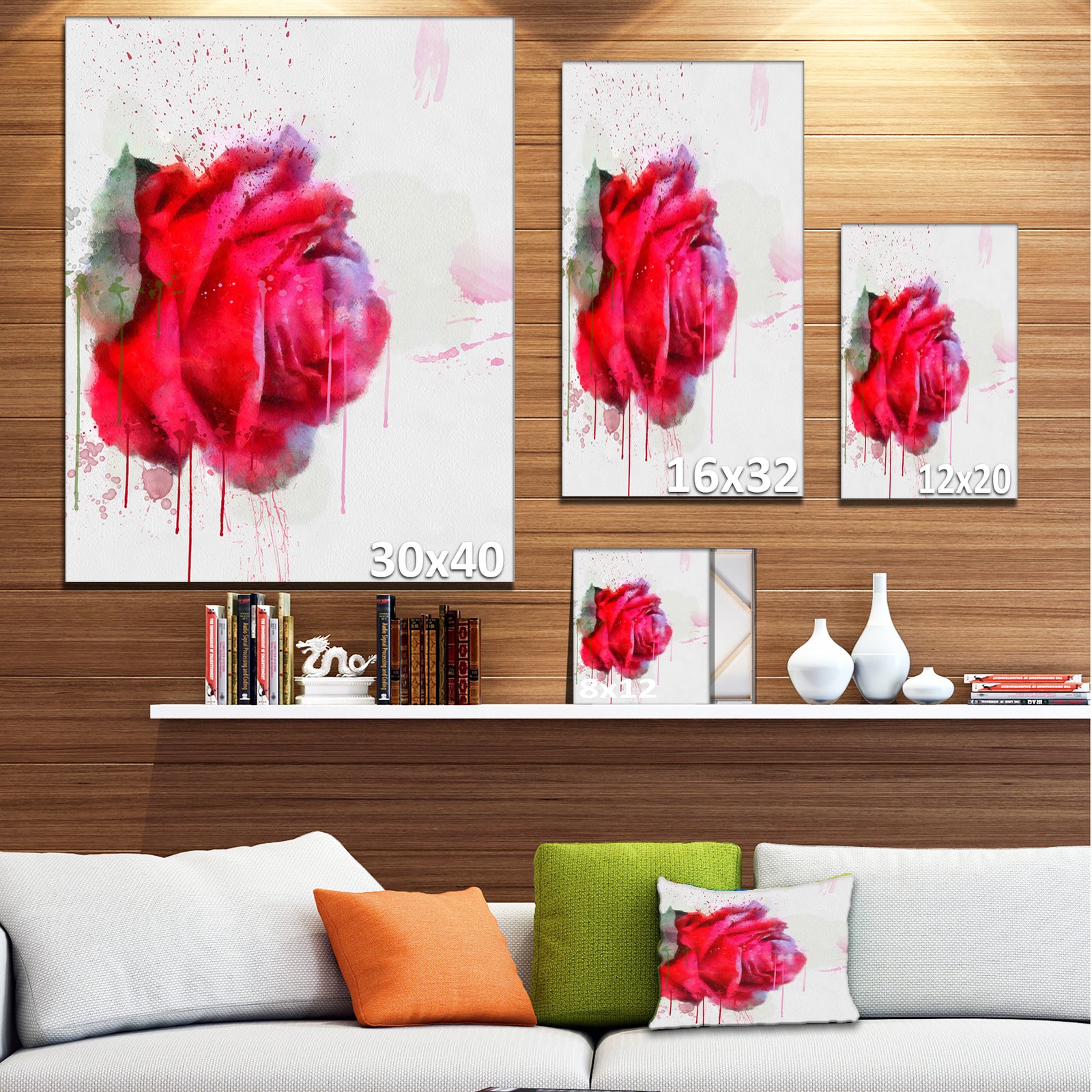 Watercolor Red Rose Illustration - Floral Canvas Artwork Print