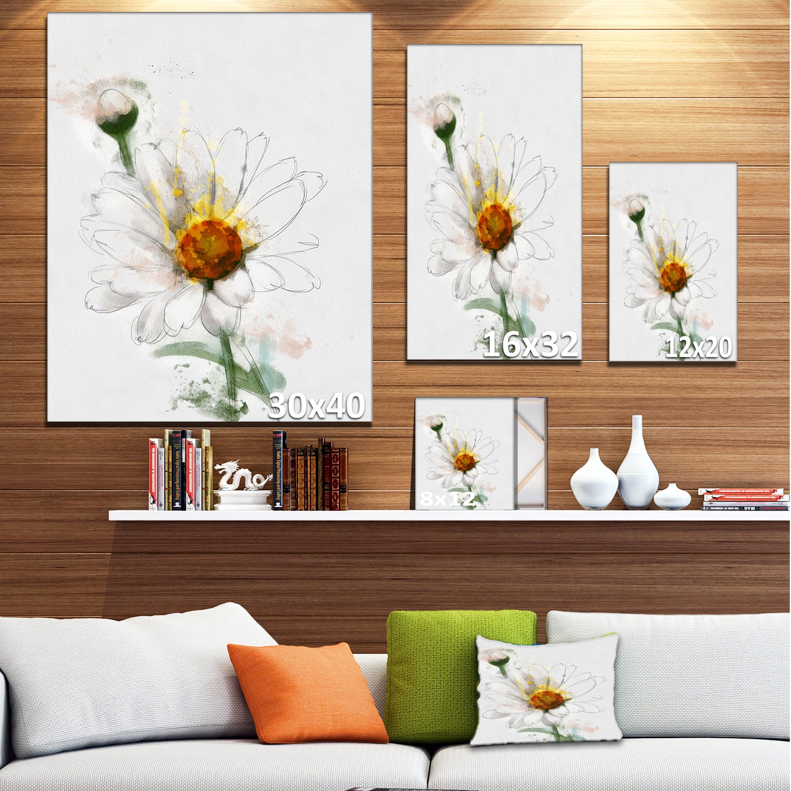 Hand-drawn Watercolor Chamomile - Floral Canvas Artwork Print