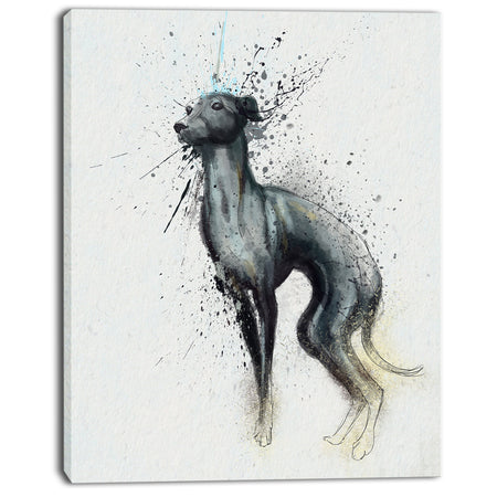 Black Dog Watercolor with Splashes - Large Animal Canvas Artwork