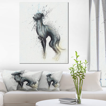 Black Dog Watercolor with Splashes - Large Animal Canvas Artwork