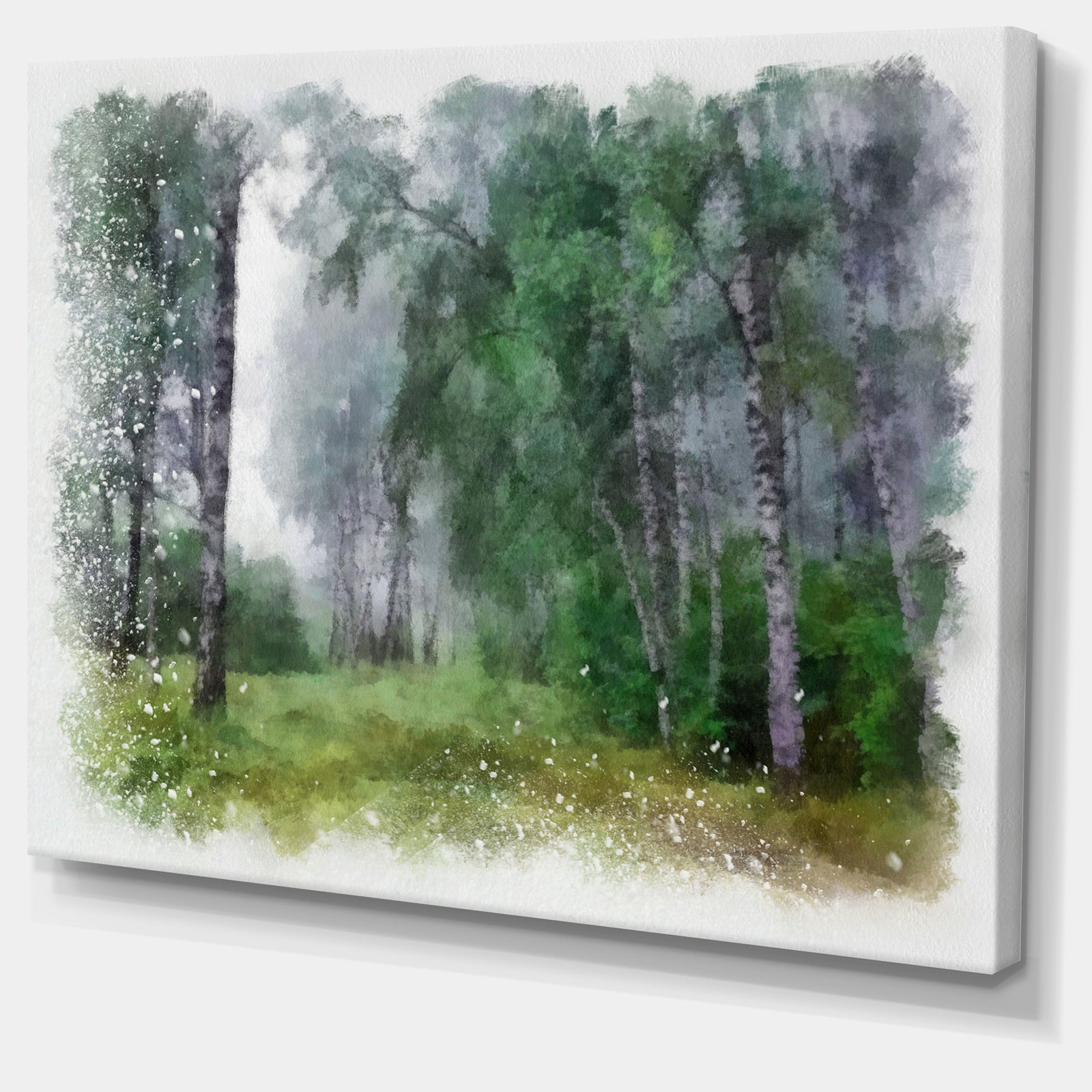 Green Forest Watercolor Drawing - Large Landscape Canvas Art