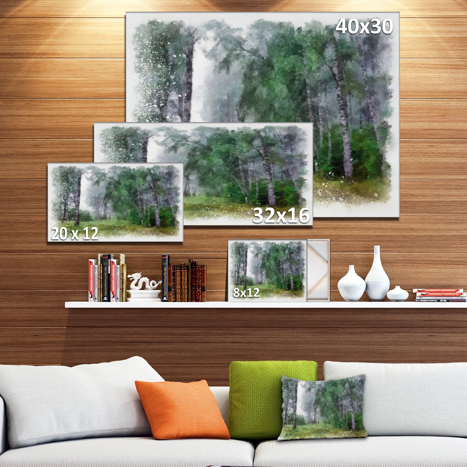Green Forest Watercolor Drawing - Large Landscape Canvas Art
