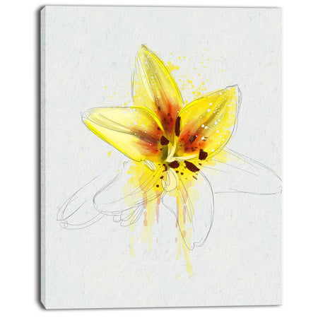 Wonderful Yellow Lily Flower Sketch - Floral Canvas Artwork Print