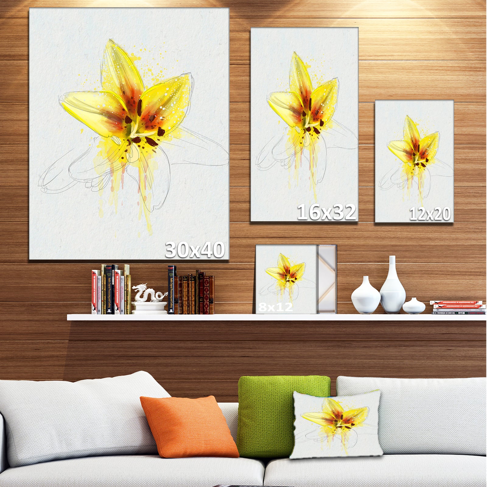 Wonderful Yellow Lily Flower Sketch - Floral Canvas Artwork Print