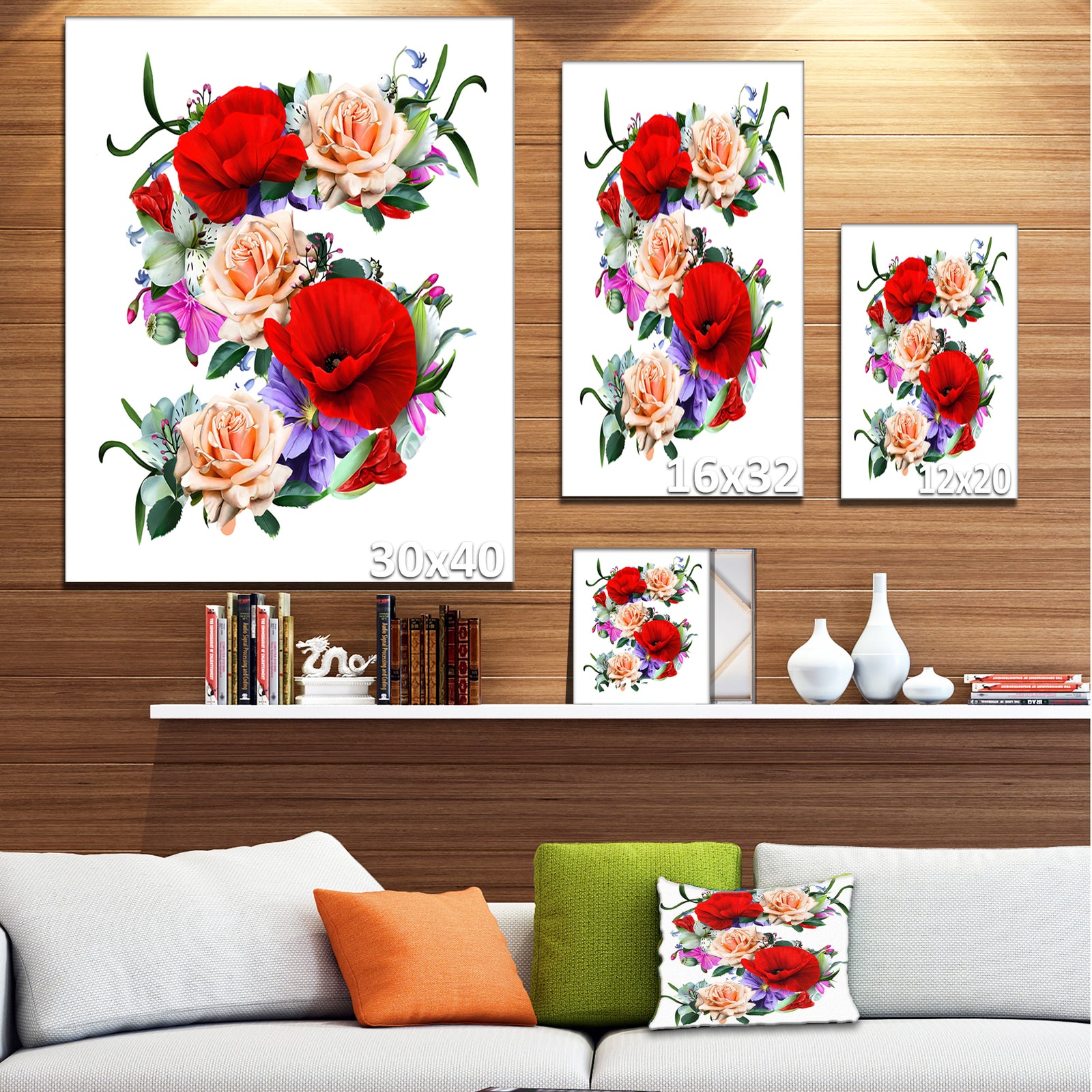Floral Figure with Variety of Flowers - Floral Canvas Artwork Print